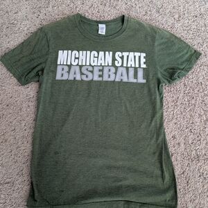 Michigan State Spartan Mens Medium Baseball Green T-Shirt